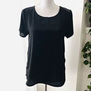 Banana Republic Black Chiffon Front Velvety Back Button Side Blouse Size Small